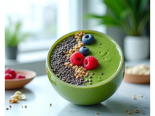 Woman enjoying fresh, vibrant smoothie in a modern kitchen overlooking the city.